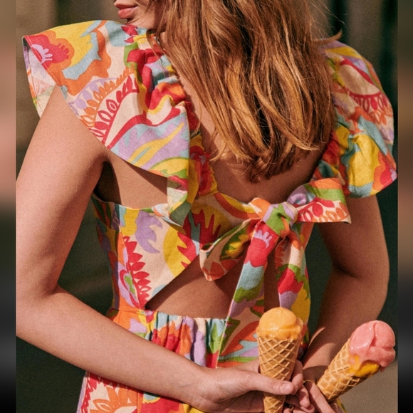 Sezane Dresses & Skirts - Sezane Melville Heavy Linen Midi Dress w/ Cute Bow Tie Back